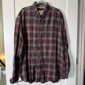 Woolrich Men 100% Cotton Grey Red Flannel Plaid Button Down Shirt Lumberjack XL‎